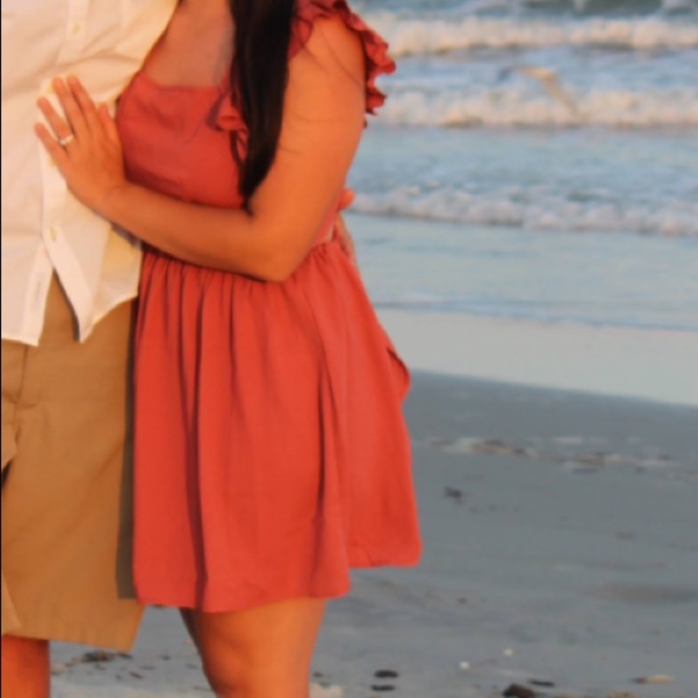 Sundress ,salmon color, ruffle & bow details
